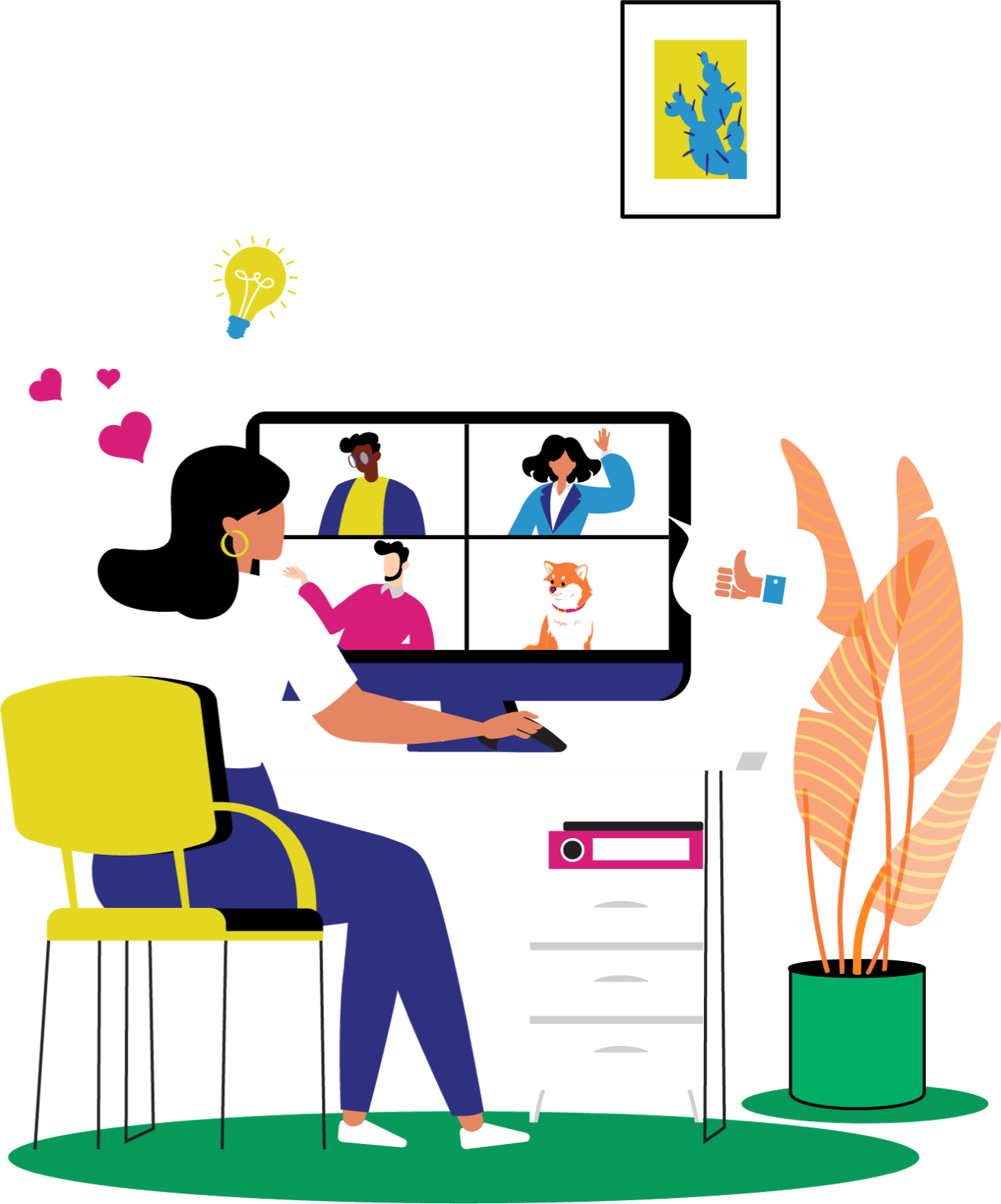 illustration of person at desk on video call