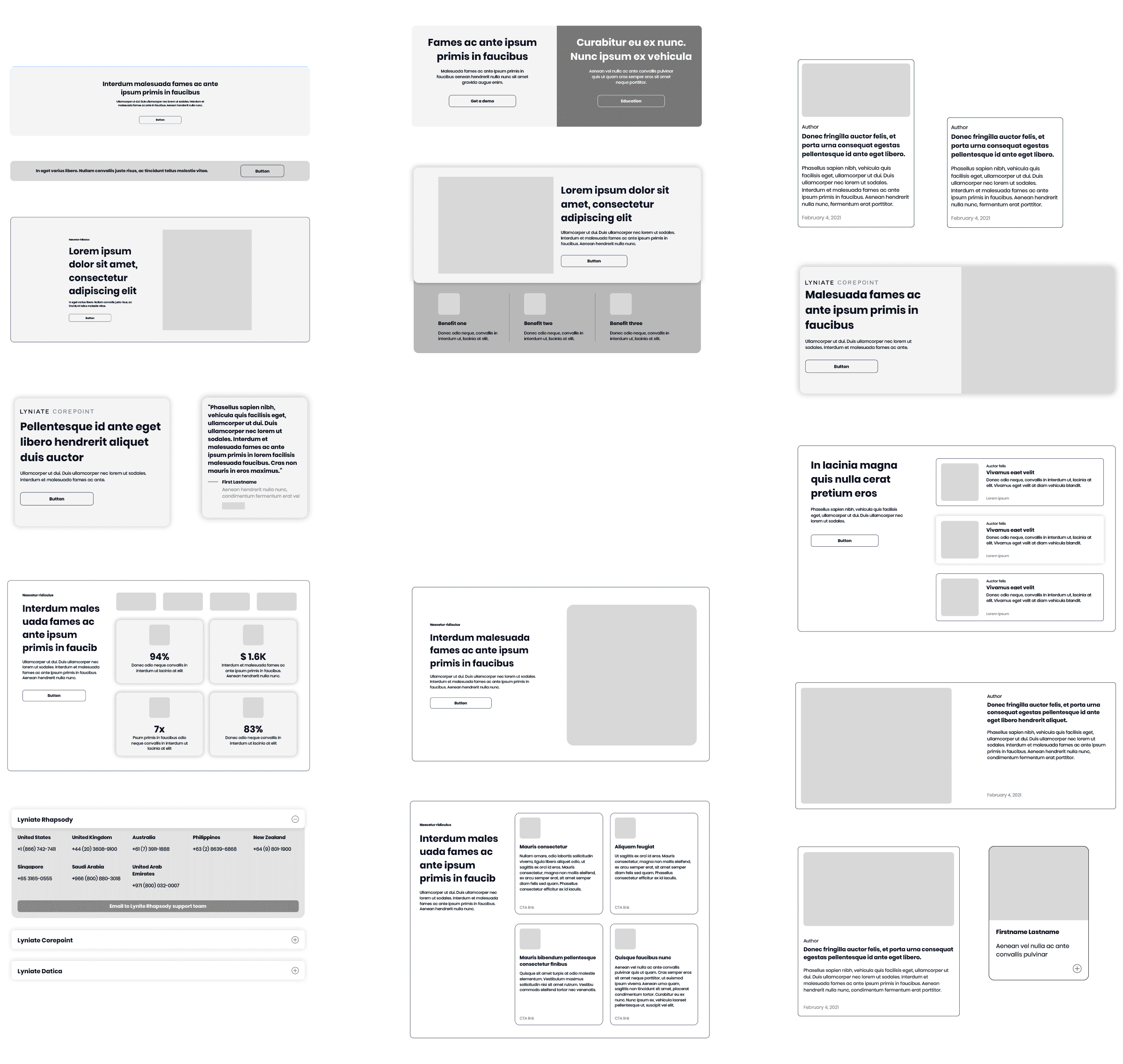 the wireframes highlighting the blocks for the website