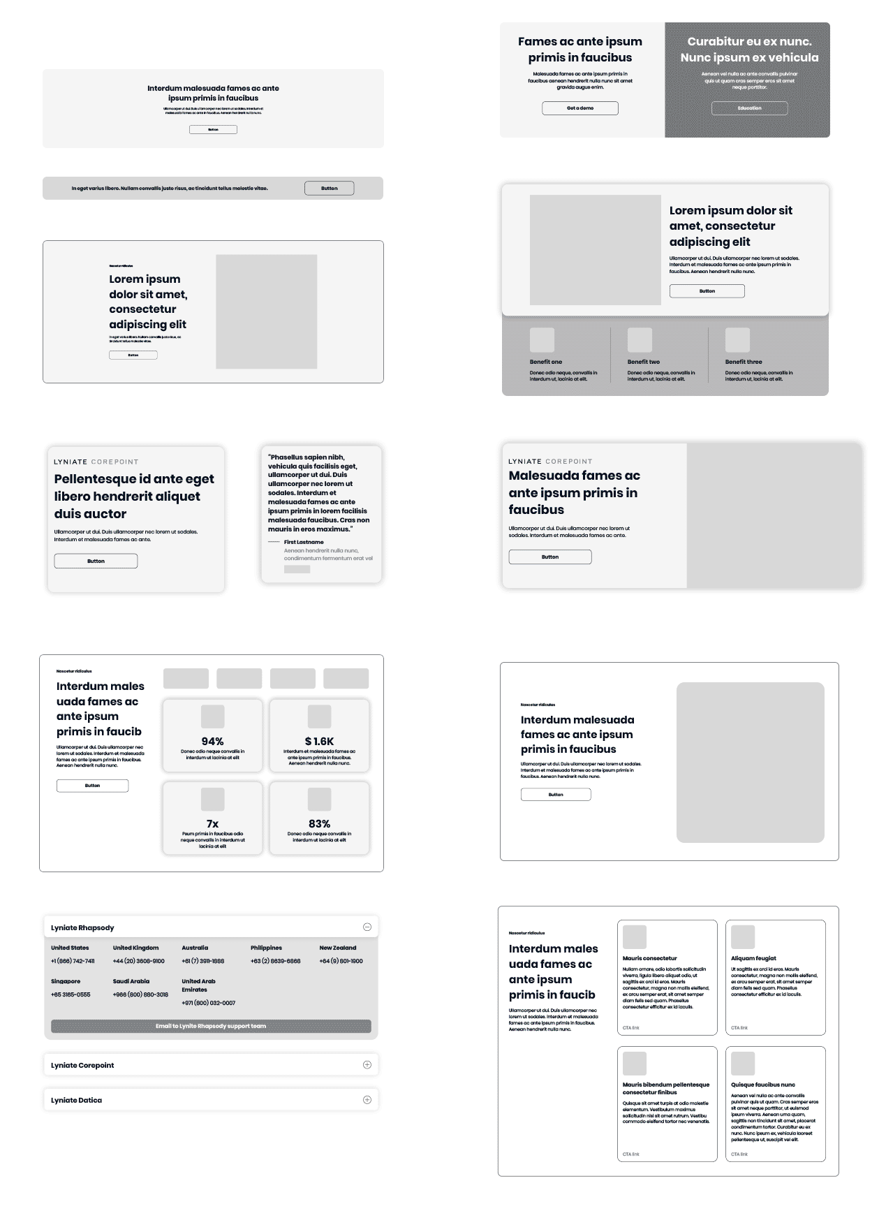 the wireframes highlighting the blocks for the website