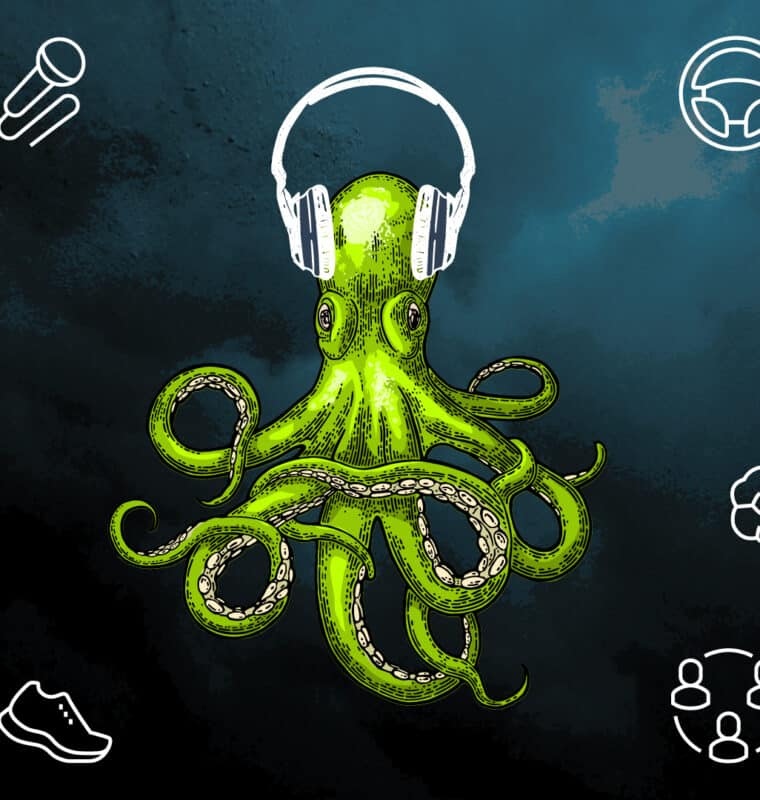 image of an octopus with headphones