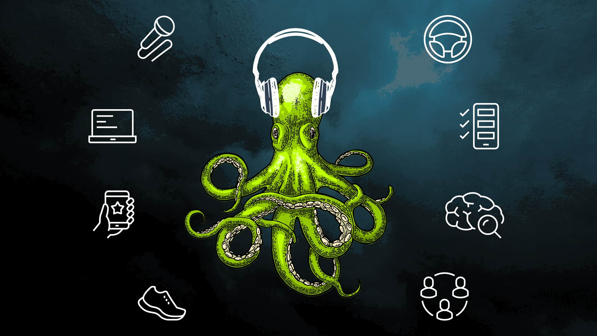 image of an octopus with headphones