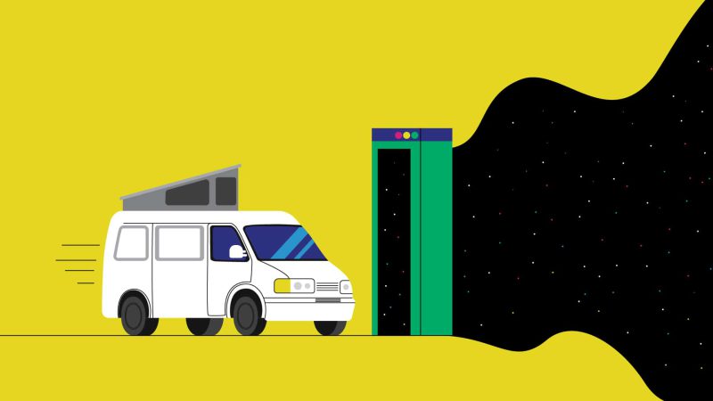 image of a van driving into a portal