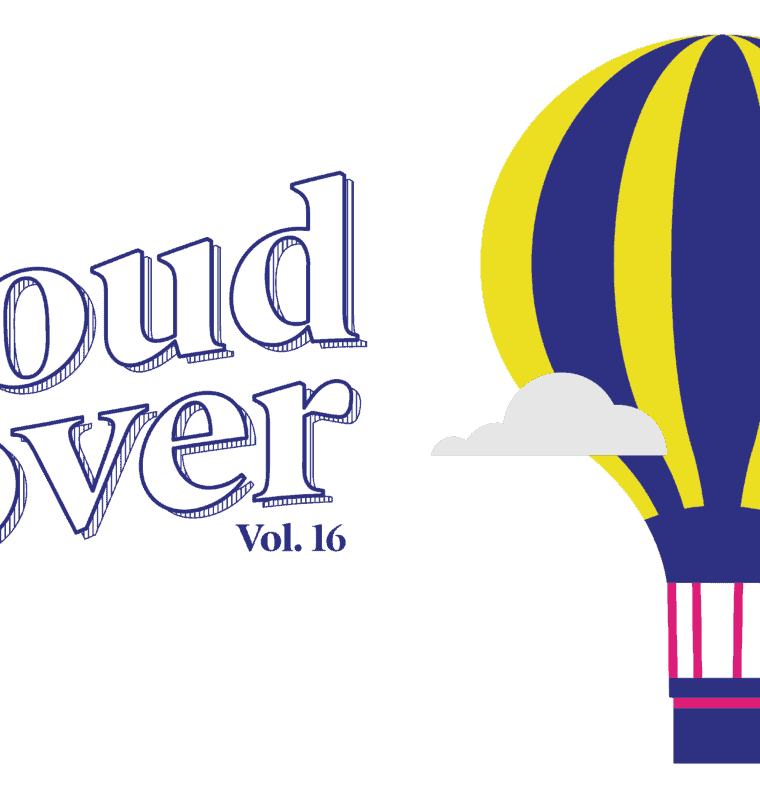 Decorative image of a hot air balloon with a title that reads cloud cover vol 16