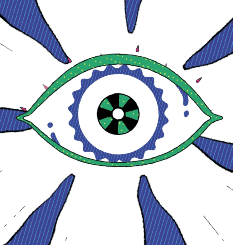 Image features an open eye in the center of the image.