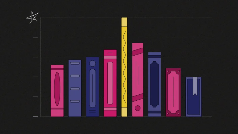 Illustration of colorful books arranged like a bar chart on a dark background, symbolizing data-driven storytelling or impactful eBook creation.