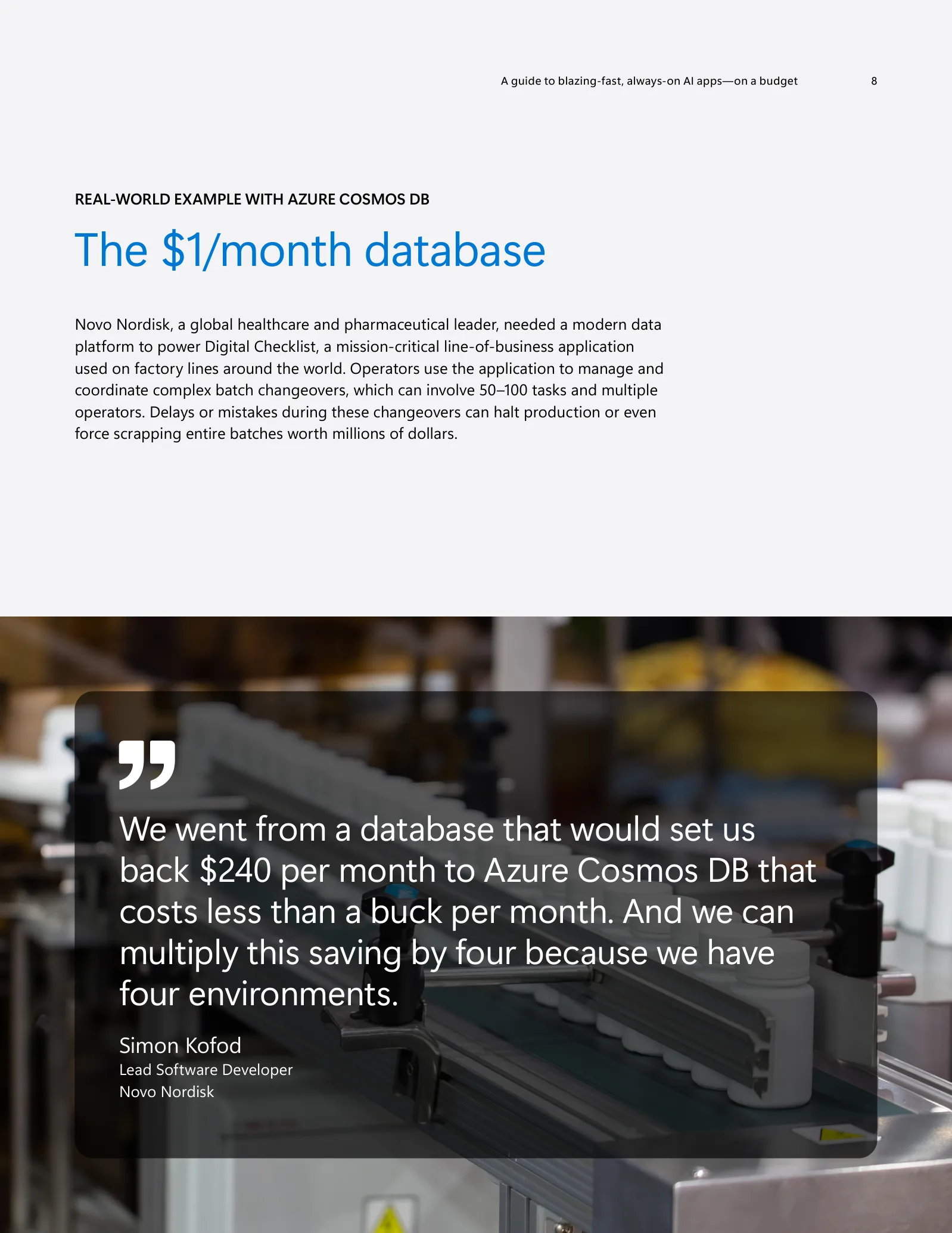 Azure Cosmos DB on a budget ebook, the one dollar a month database spread