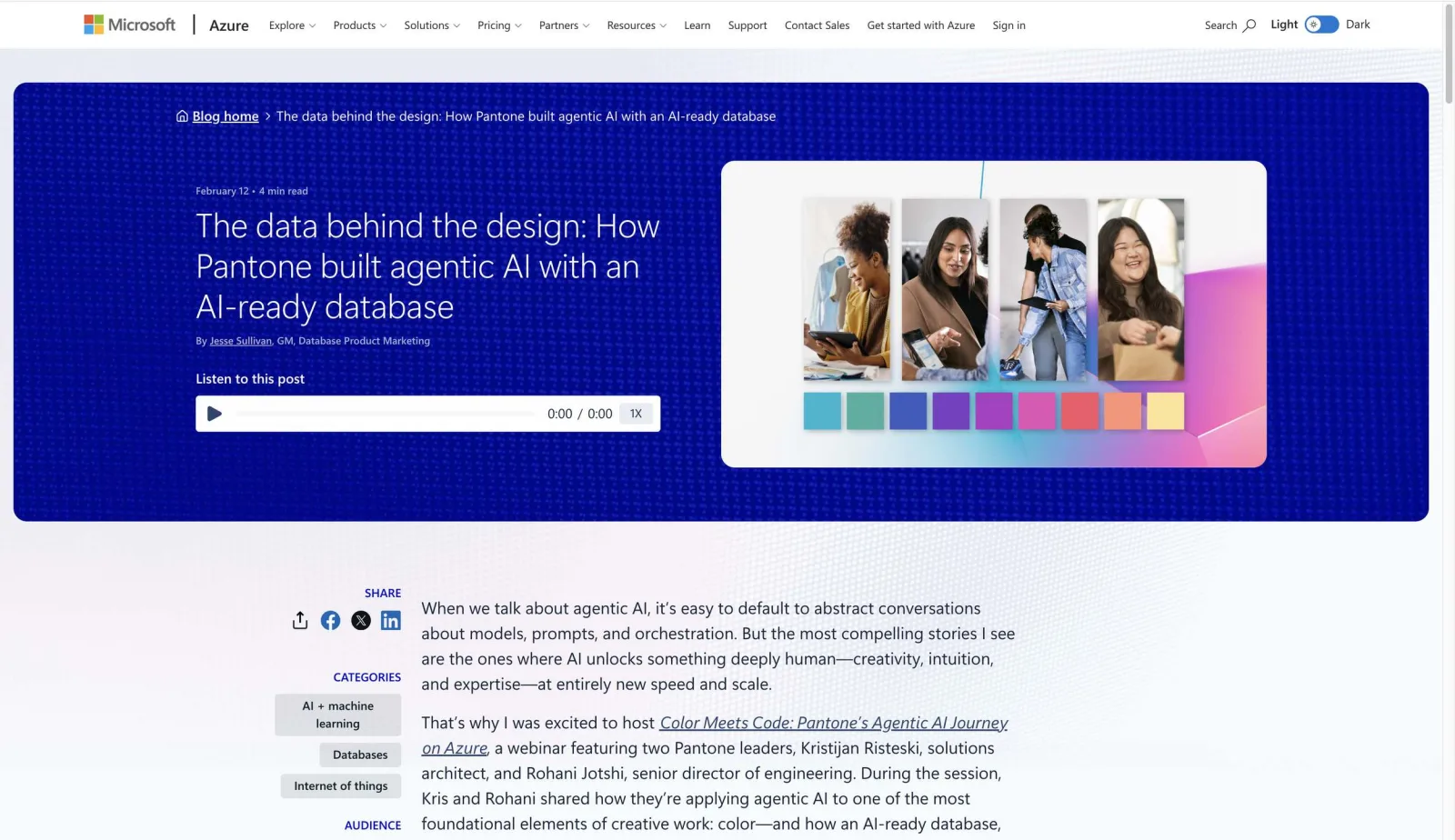 Azure Cosmos DB technical blog series, the Pantone post on the Microsoft Azure blog