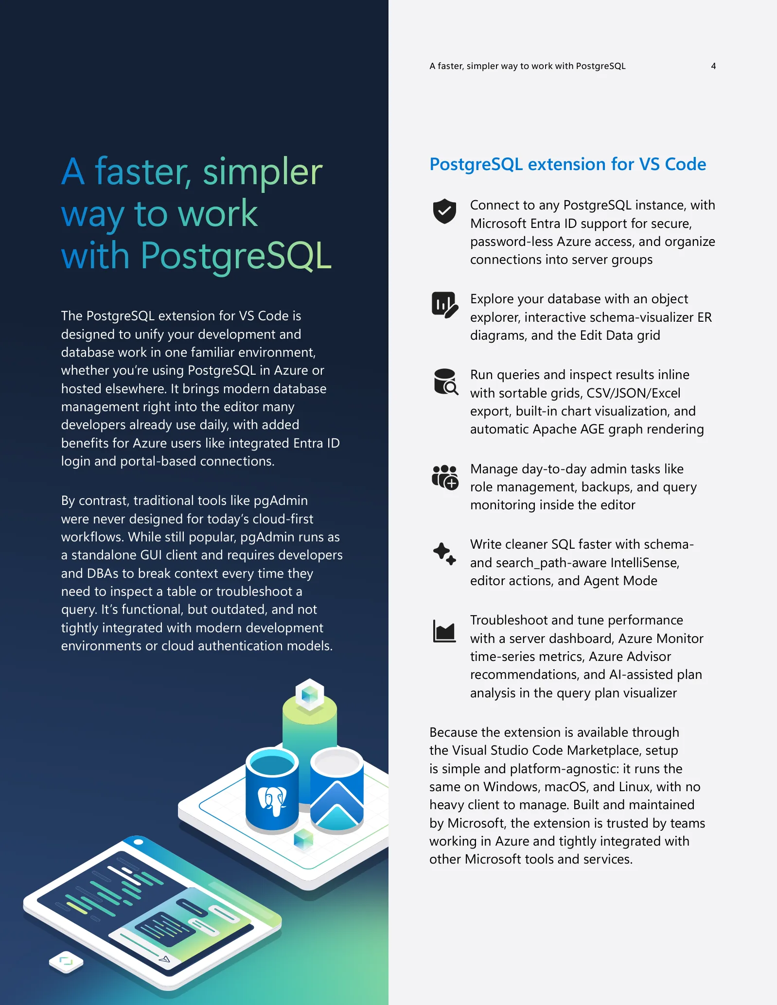 Azure Database for PostgreSQL VS Code ebook, a faster and simpler way to work spread