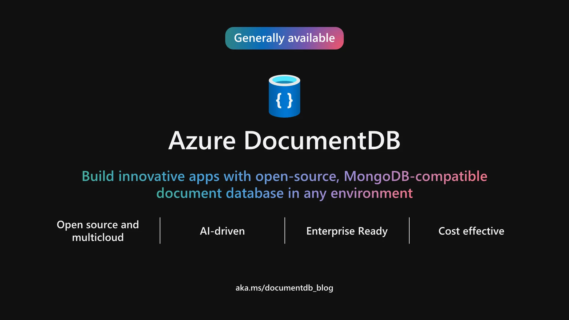 Ignite 2025 PASS keynote, Azure DocumentDB slide