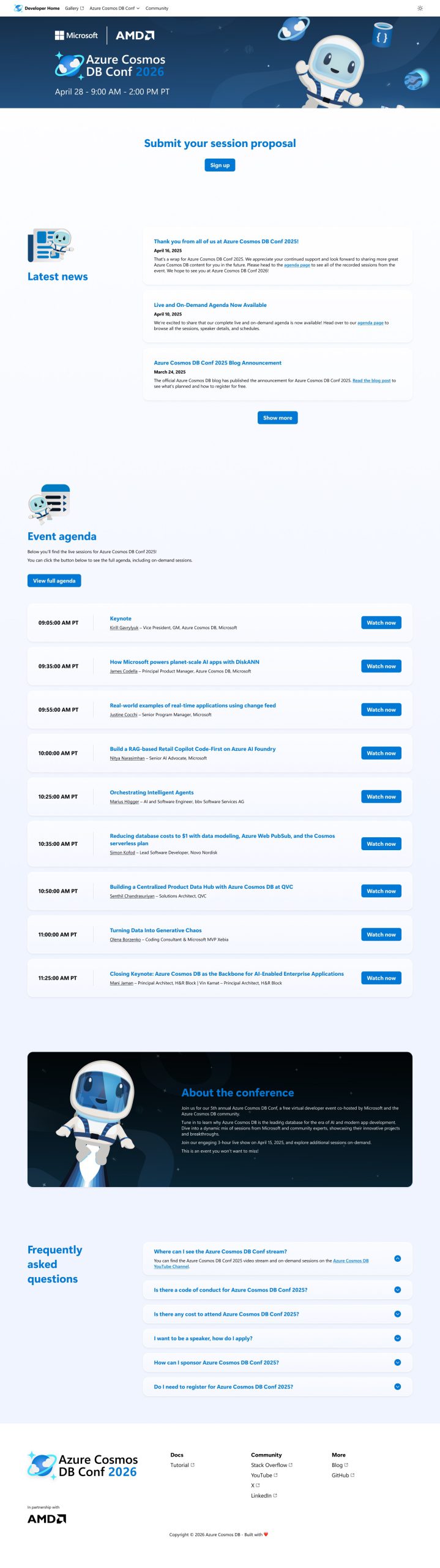 Azure Cosmos DB Conf website, full-page view
